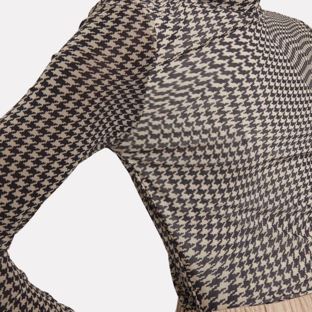 GANNI Houndstooth Mesh Long Sleeve Rollneck